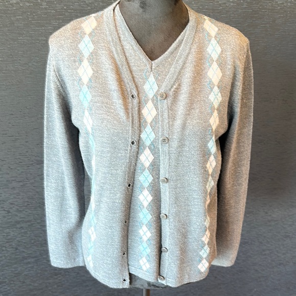 Gray Argyle Women's Cardigan - Picture 1 of 5